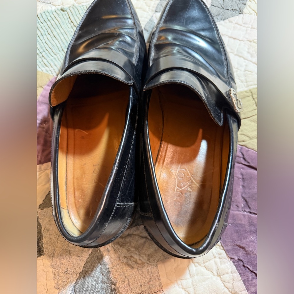 Gucci Interlocking G Black Leather Slip On Loafers:Size 10 - Picture 3 of 14